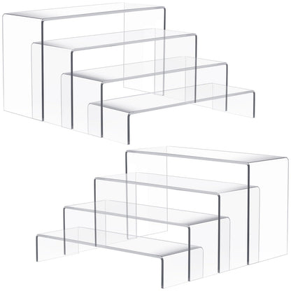 Anglelife 8 Pieces 2 Set (7”L~8”L~9”L) Large Display Risers, 4" Wide Clear Rectangular Stand Shelf for Showcase Collectibles, Acrylic Cake Shelves for Retail Desktop Jewelry Funko Pop Figures