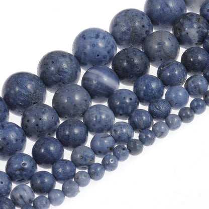 10mm Natural Blue Coral Gemstone Round Loose Beads Crystal Stone Bracelet Necklace Accessories Crafts for Jewelry Making DIY,1 Strand 15"