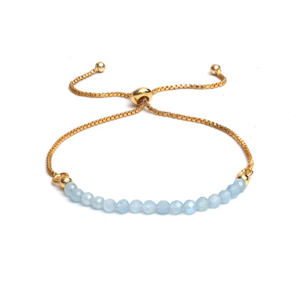 Gempires Birthstone Bracelets for Women, March Birthstone Jewelry, Aquamarine Gemstone Bolo Bracelet, 14k Gold Plated Chain (6-9 inch Adjustable Length)