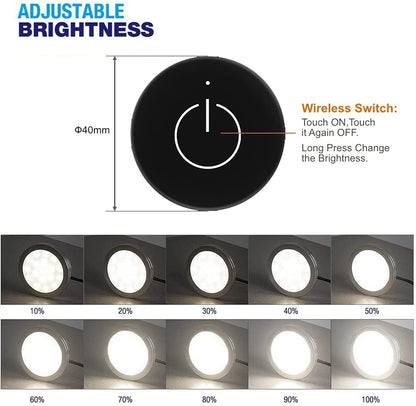 VST Under Cabinet Lighting 12V 2W (12W Total, 60W Equivalent), Wireless Dimmer Switch, Recessed or Surface Mount Wiried Puck Light for Kitchen, Wardrobe (6 Pack Black 3000K)