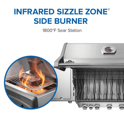 Napoleon Rogue PRO 625 Propane Gas Grill with Infrared Side Burner, Stainless Steel, Durable 6-Burner Gas BBQ