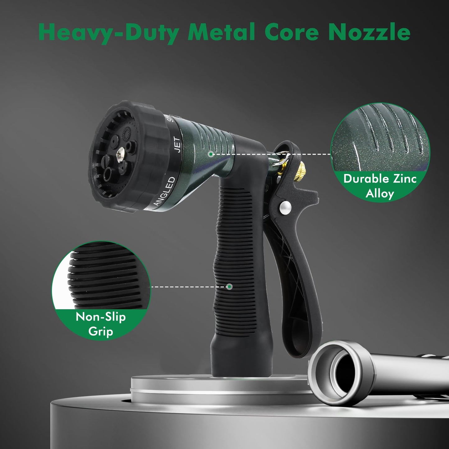 RESTMO Garden Hose Spray Nozzle, Water Hose Nozzle Heavy Duty, High Pressure Hand Sprayer with 6 Adjustable Watering Patterns, Slip Resistant for Watering Plants, Car Washing & Pet Showering, Green