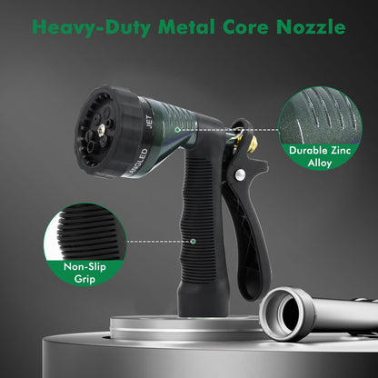 RESTMO Garden Hose Spray Nozzle, Water Hose Nozzle Heavy Duty, High Pressure Hand Sprayer with 6 Adjustable Watering Patterns, Slip Resistant for Watering Plants, Car Washing & Pet Showering, Green