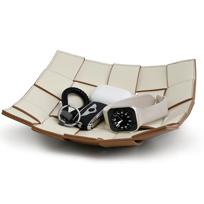 Valet Tray PU Leather Key Bowl for Men Women Entryway Table Nightstand Catchall EDC Dump Tray for Wallet, Keys, Jewelry Men's Gift - Coffee & White, 9.8" L x 9.8" W x 2" H