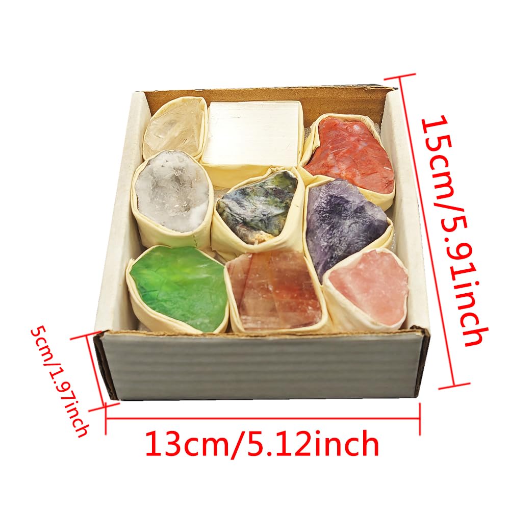 9 PCS Healing Crystals Raw Stones Set Natural Rock Minerals Specimens Collection Natural Amethyst White Crystal Fluorite Rose Quartz Assorted Gemstones Raw Energy Meditation(Crystal Rough Stone Set)