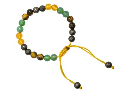 Amazing Gemstone Money Success Pyrite Bracelet - Citrine Quartz, Green Aventurine, Tiger Eye Protection Healing Crystal Bracelet - 8mm Gemstones Beaded Adjustable Bracelet Pulseras Para Hombres Mujer