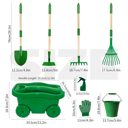 Aka Supaku Kids Gardening Tools Set,8pcs Wheelbarrow Set for Kids with Shovel, Rake, Watering Can Outdoor Backyard Farm Digging Toys, Halloween Christmas Birthday Gifts for Boys Girls