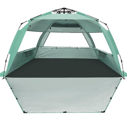 WhiteFang Deluxe XL Pop Up Beach Tent Sun Shade Shelter for 3-4 Person, UV Protection, Extendable Floor with 3 Ventilating Windows Plus Carrying Bag, Stakes, and Guy Lines (Mint Green)