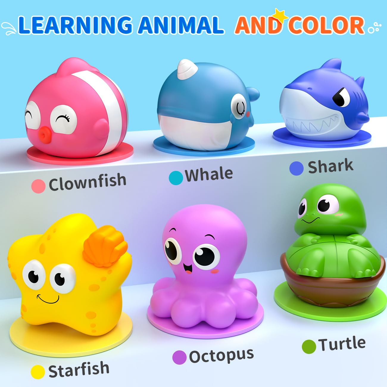 6 Packs Light Up Bath Toys for Kids Ages 1-3, Sea Animals Bathtub Toys for Baby 12-18 Months Toddlers 2-4, Water Activated Pool Toys for 1 2 Year Old Boy Girl Gifts