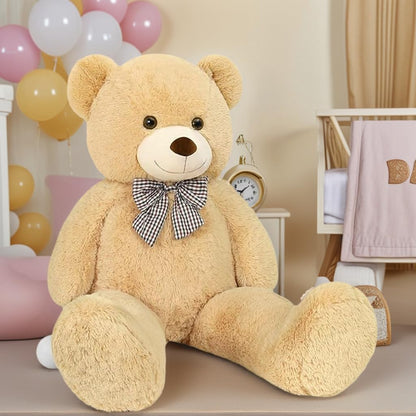 47 Inch Giant Brown Big Teddy Bear, Life Size Stuffed Animals, 4 Feet Light Brown Large Plush Toy for All Ages Kids, Girlfriend Boyfriend, Great Gift Idea for Birthday & Party Decorations