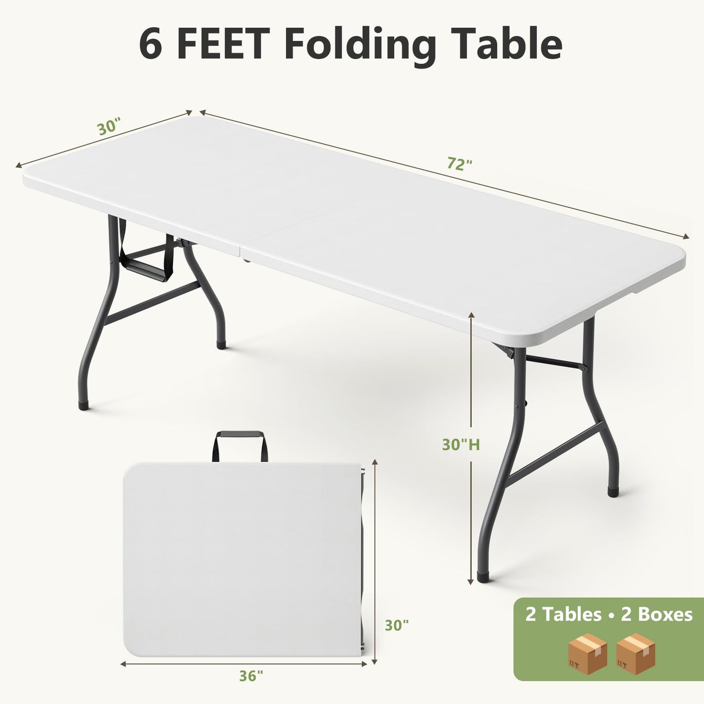 MAKE CHANGES Folding Table 2 Pack, 6 FT Foldable Plastic Table with Carrying Handle, Heavy Duty Portable Fold-in-Half Utility Table for Party, Camping, Banquet, Craft, Wedding, Indoor & Outdoor Use