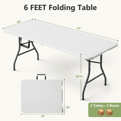 MAKE CHANGES Folding Table 2 Pack, 6 FT Foldable Plastic Table with Carrying Handle, Heavy Duty Portable Fold-in-Half Utility Table for Party, Camping, Banquet, Craft, Wedding, Indoor & Outdoor Use