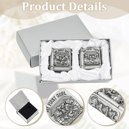 FINGERINSPIRE 2Pcs My First Curl and My First Tooth Keepsake Box Antique Silver Tooth Collection Organizer Holder My First Curl and Tooth Keepsake Box Set for Kids to Keep The Childhood Memory