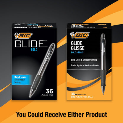 BIC Glide Bold Black Ballpoint Pens, Bold Point (1.6mm), 36-Count Pack, Retractable Ballpoint Pens With Comfortable Full Grip