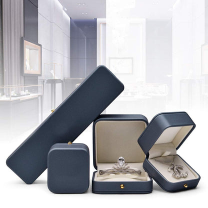 Oirlv Premium Leather Necklace Pendant Box Velvet Interior Jewelry Gift Box Long Chain Necklace Display Storage Case(Steel-blue)
