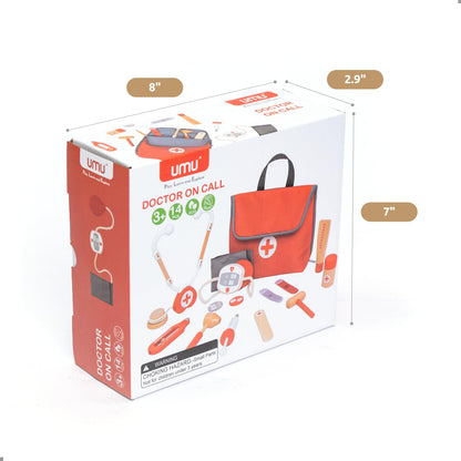 UMU® Wooden Mini Doctor Kit for Kids – 14 pcs Medical Playset for Toddlers with Stethoscope, Syringe, Doctor Bag, Blood Pressure Cuff & More – Pretend Play Set for Boys and Girls Ages 3 4 5 6