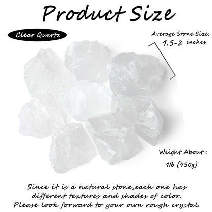 ZHIYUXI 1lb Clear Quartz 2" Rough Stones Crystals Raw Crystal Bulk Large Crystals and Stones Gemstones Natural Tumbling Rocks for Meditation, Fountain Rocks, Wire Wrapping, Wicca, Cabbing, Decor
