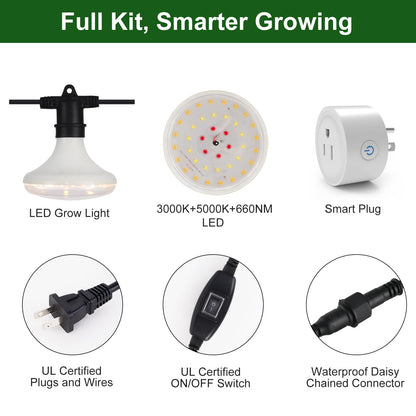 DingChen Outdoor Grow Lights Waterproof, Full Spectrum String Grow Light with 22FT Light String Cord for Seedling, Veg, Flower in Greenhouse, Garden, Backyard, Farm (6 Lights, with Smart Plug)