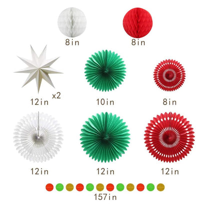 Christmas Party Decoration Set of Hanging Tissue Paper Fans Circle Garland Paper Lanterns for Italian Party Graduation Wedding Birthday Backdrop