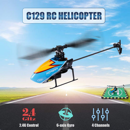 GoolRC C129 RC Helicopter for Adults, 4 Channel 2.4Ghz Remote Control Helicopter with 6-Axis Gyro, Aileronless RC Aircraft with Altitude Hold and 3 Batteries (Blue)