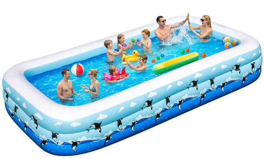 Large Inflatable Swimming Pool 145" x 74" x 22" Family Size Blow Up Pool for Adults & Kids, Oversized Backyard Kiddie Pool for Outdoor, Garden, Summer Water Party