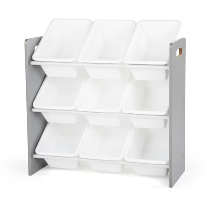 Humble Crew Toy Storage Organizer with 9 Removable Storage Bins for Kids Playroom, 3-Tier Toddler Toy Organization and Storage, Grey/White