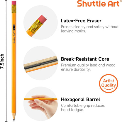 Shuttle Art Wood-Cased #2 HB Pencils, 600 Pack Sharpened Yellow Pencils with Erasers, Bulk Pack Graphite Pencils for School and Teacher Supplies, Writing, Drawing and Sketching