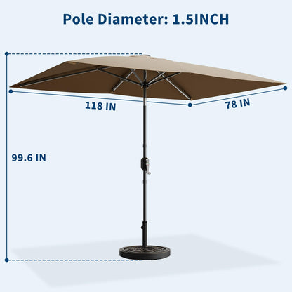 Garvee 10' x 6.5' Rectangular Patio Umbrella, Outdoor Table Umbrella with Crank and Push Button Tilt, Market Umbrella Sun Umbrella with 6 Sturdy Ribs Tilt for Garden, Deck, Lawn, Pool -Tan