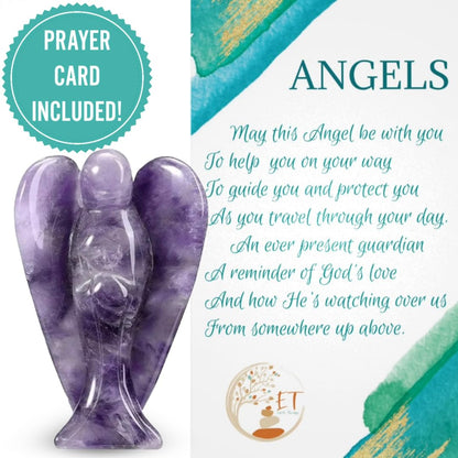 Earth Therapy Pocket Guardian Angel with Serenity Prayer Card - Amethyst Natural Crystal Healing Stone Figurine - Gift for Yourselves and Your Loved Ones - Home Decoration…