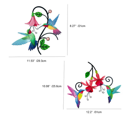 Meduofon 2 Pack Metal Hummingbird & Flower Outdoor Wall Art Decor, Creative Wall Decor for Patio, Fence, Deck, Garden, Home, Kitchen, Balcony