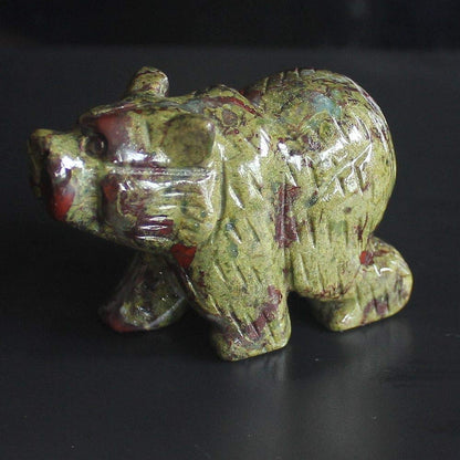 HLbshi Hand Carved Gemstone Crystal Bear Figurine Animal Statue Carving Office Home Decor Collections 2'' (Dragon Blood Jasper)