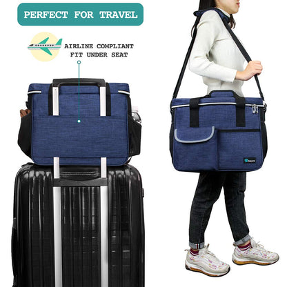 PetAmi Dog Travel Bag, Travel Pet Bag Organizer, Dog Food Travel Bag with Food Container and Bowls, Dog Travel Supplies Gift Accessories for Weekend Camping, Dog Cat Diaper Bag (Navy, Medium)