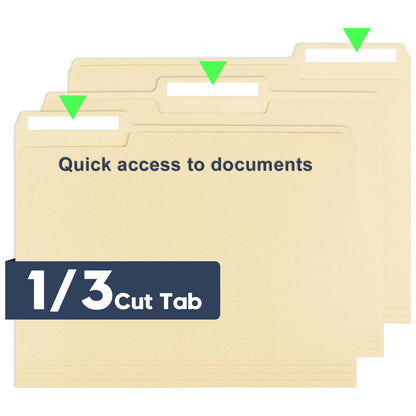 Manila File Folders, 150 Pack Bulk, Letter Size 8.5" x 11", 1/3 Cut Tabs in Assorted Positions, Includes Blank Labels, Sturdy Paper Stock for Office Business School Home Use,Manila