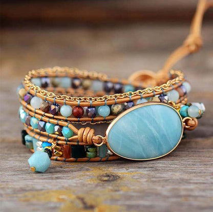 ZOSOJONA Women Wrap Bracelet Boho Natural Jasper Crystal Stone Beads Strand Bracelets (Amazonite)