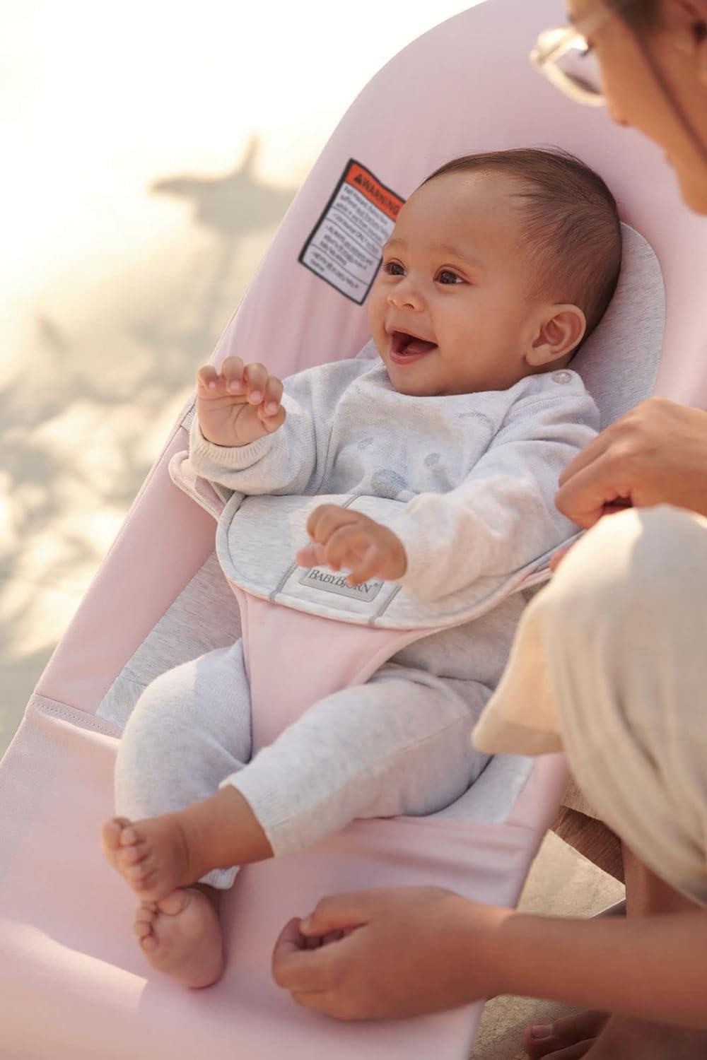 BabyBjörn Bouncer Balance Soft, Woven/Jersey, Light Pink/Grey | 2-in-1 Adjustable Baby Bouncer Seat and Toddler Chair, Newborn to Toddler (8-29 lbs), 4 Positions, Lightweight & Portable