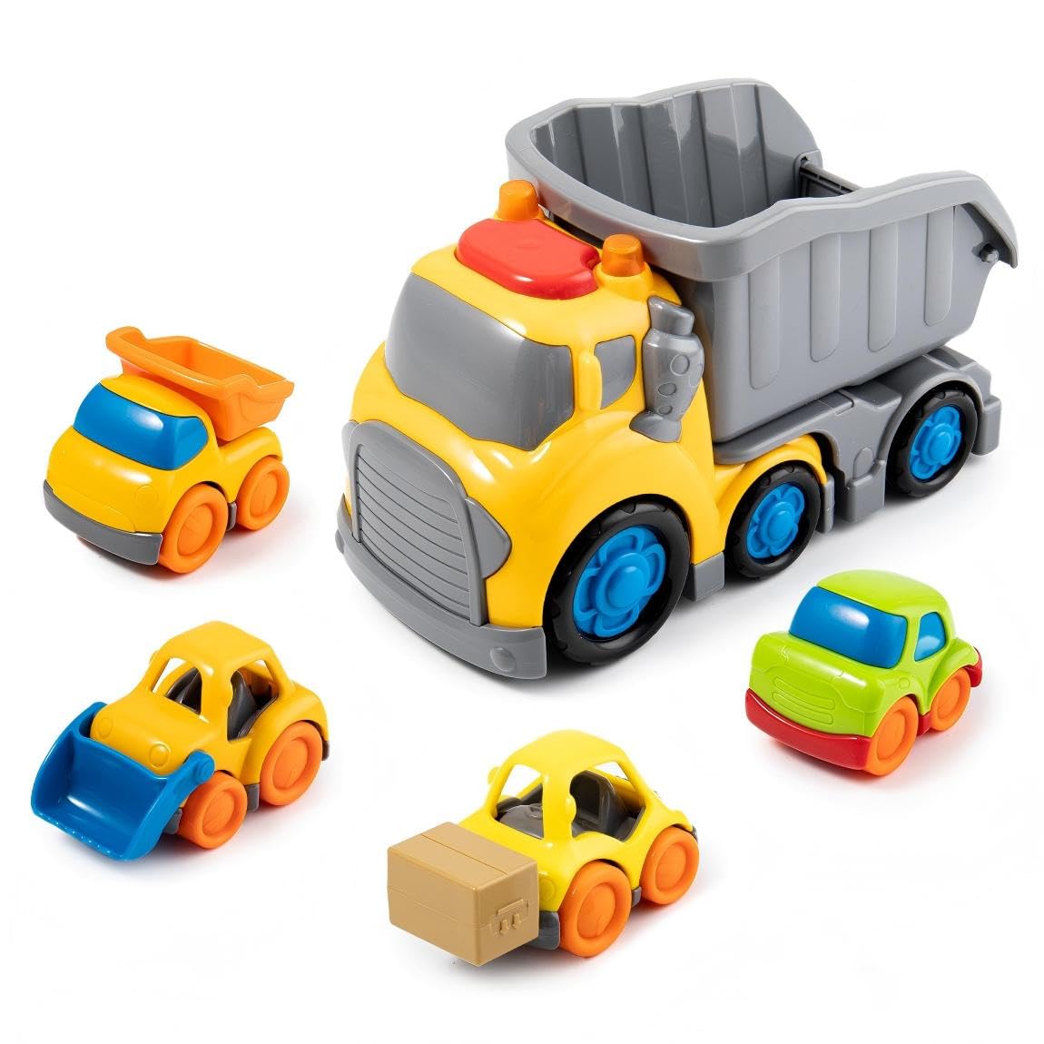 P&C 7.6" Toddler Construction Dump Truck Toys for Ages 2-4, Beach Sand Outdoor Toys Dump Truck Set with Sounds and Lights for Kids 18M+, 2, 3, 4, Ideal Birthday Christmas Gifts for Boys Girls