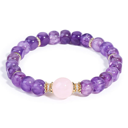 Magiriam Natural Amethyst Faceted Square Sugar Shape with Rose Quartz Bracelet Healing & Anxiety Crystal Bracelet - Gift for Women Lady and Friend