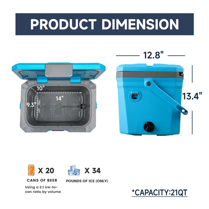 EchoSmile Ultra-Light Portable Cooler 20L/21qt, Outdoor Insulated Ice Chest Box