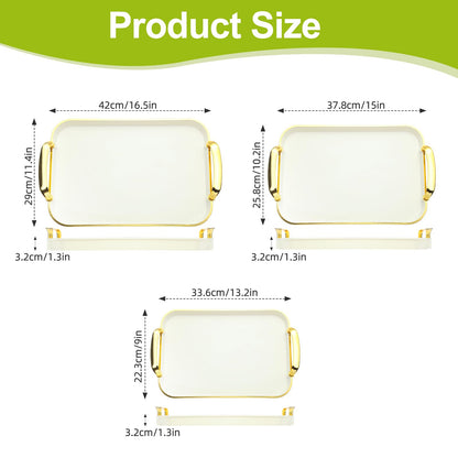 Zufudo 3 Pack Serving Tray with Handles, Stackable Reusable Trays for Serving Food, Plastic Serving Platters for Party, Charcuterie, Fruit, Appetizer, Cream Gold