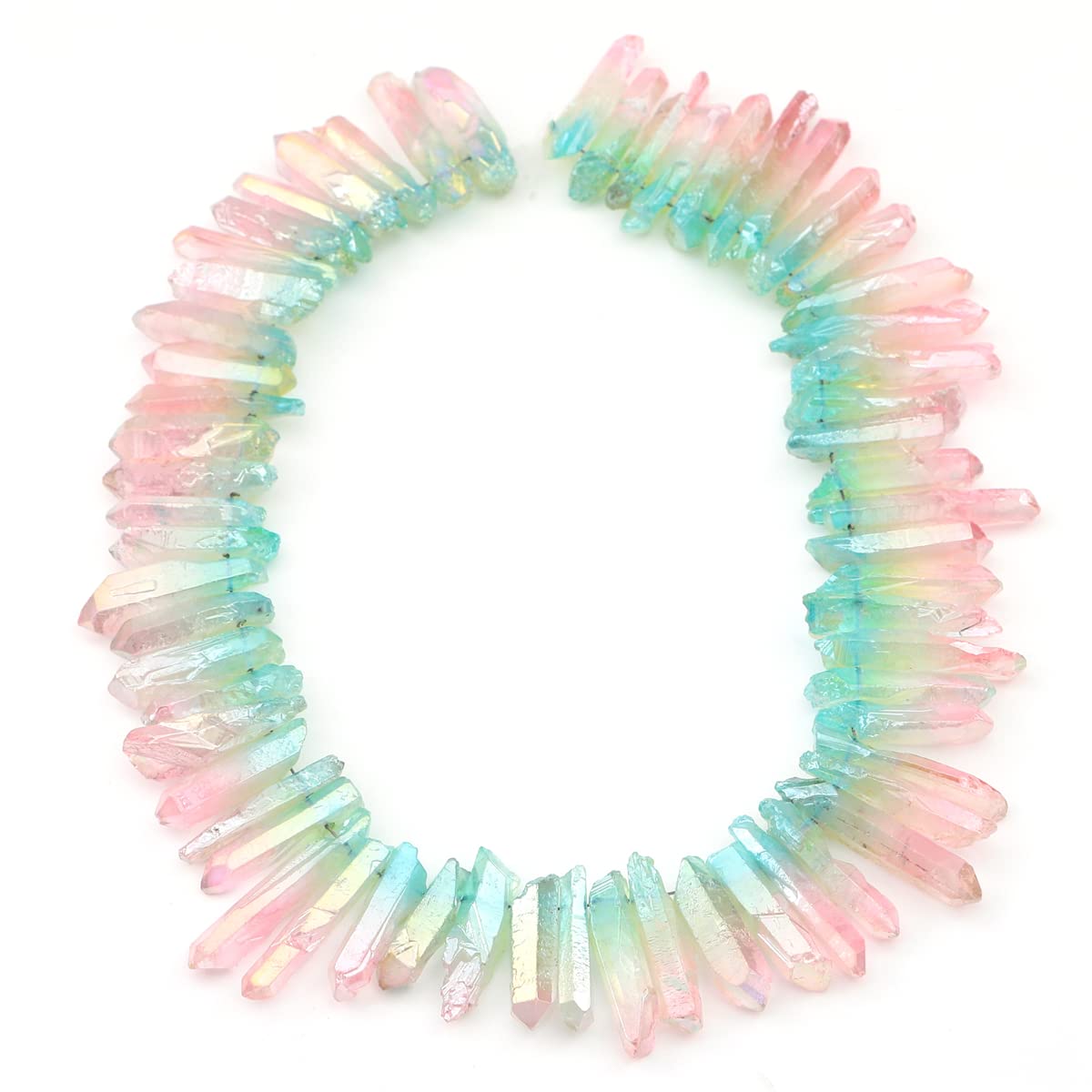 BEADIA Light Blue/Pink Titanium Coated Crystal Quartz Spike Point Stick Beads Rough 1.0"-1.5" for Jewelry Making 15 Inch/Strand