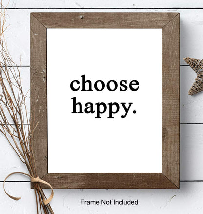 Choose Happy Wall Art Print Typography - Unframed - Makes a Great Gift - Chic Home Decor - Ready to Frame (8x10) Photo - Motivational and Inspirational