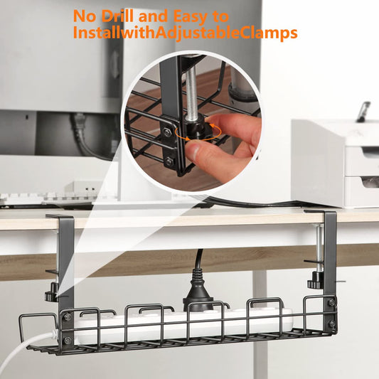WILLIZTER Under Desk Cable Management Tray - L 14.9'' W 5.9'' Organizer for Cord Wire Desk Table Rack No Drill Installation for Home Office Workstation PC Computer Desktop Laptop