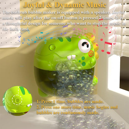NEXTAKE Dinosaur Bathtub Bubble Maker Toy, Dino Tub Bubble Blower Toy Electric Bubble Machine Bath Toy with Colorful Gradient Lights and Joyful Music, No Special Bubble Solution Needed
