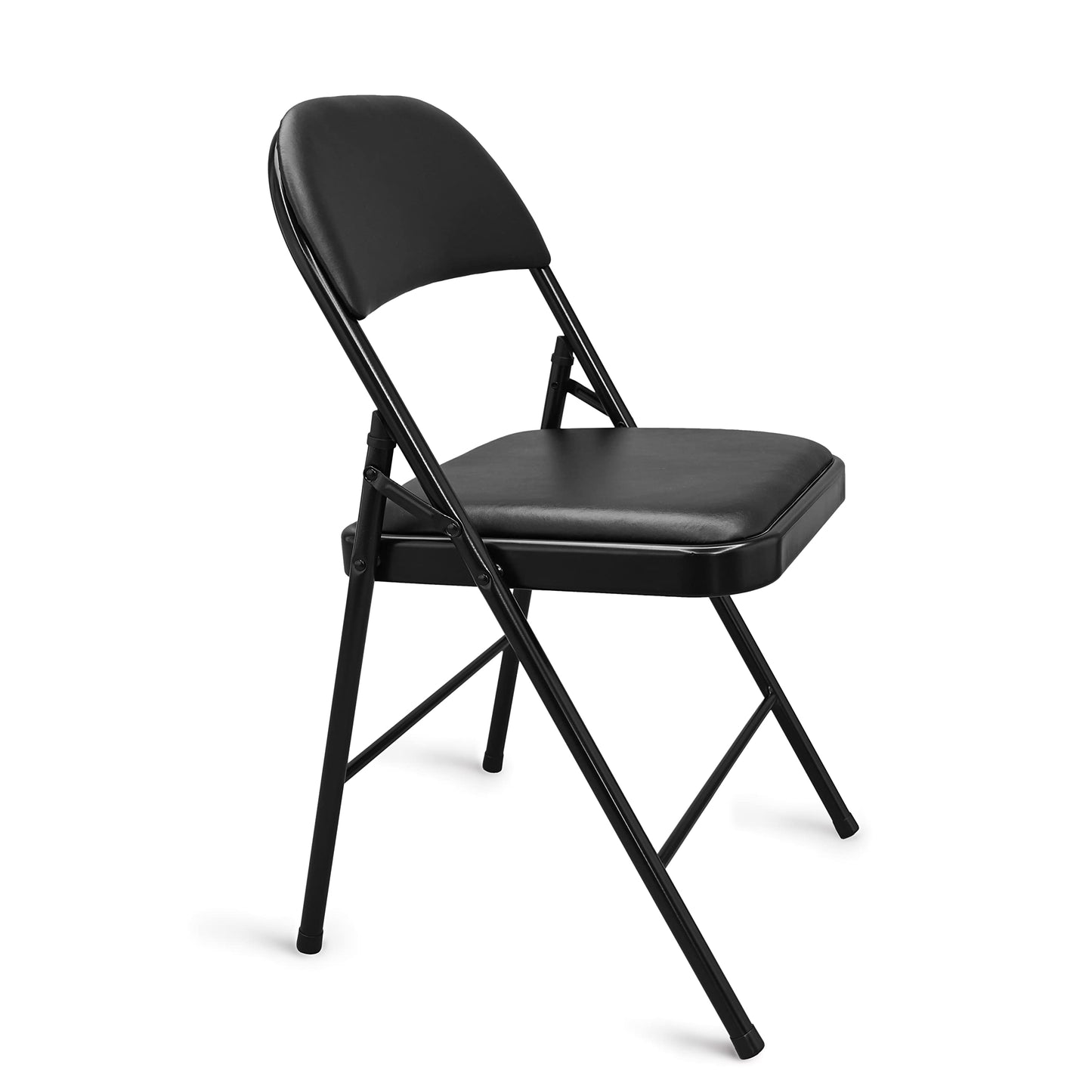 Amazon Basics Comfortable Vinyl-Padded Metal Steel Folding Chairs for Events, Easy to Fold and Store, Black, 4-Pack