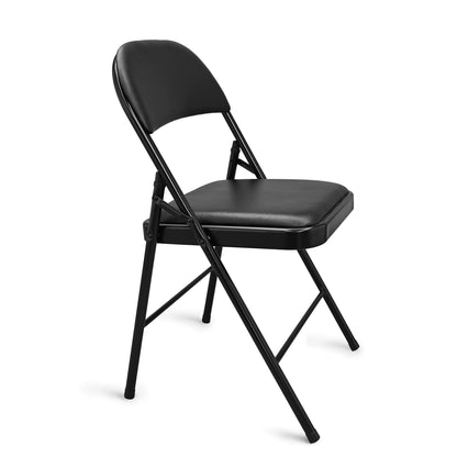 Amazon Basics Comfortable Vinyl-Padded Metal Steel Folding Chairs for Events, Easy to Fold and Store, Black, 4-Pack
