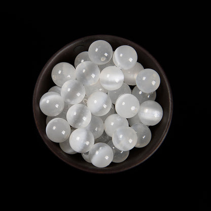 48Pcs 8mm Natural White Selenite Smooth Round Beads, Loose Real Stone Beads Gemstone Genuine for DIY Hand Made Craft Jewelry Bracelet Earring Necklace String Making Energy Healing Power