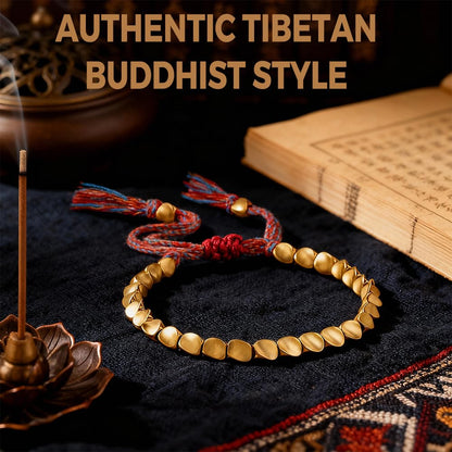 Buddha Stones Tibetan Copper Bead Bracelet, Handmade Braided Cotton String Tibetan Copper Bracelet, Polished Copper Beads Tibetan Bracelet, Adjustable Unisex Copper Bracelet Gift for Women and Men, Includes Gift Box