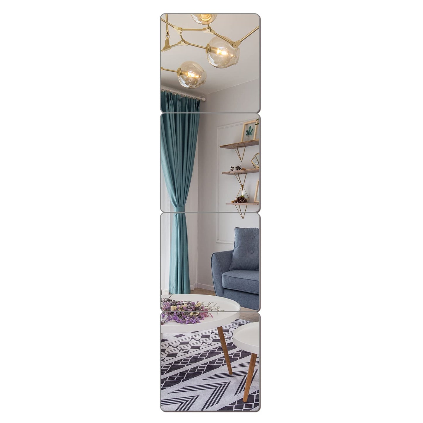 JEOYOO Full Length Mirror Unbreakable Gym Mirrors for Home Gym, 12"X12"X0.12", 4 Pcs, Plexiglass Locker Tiles, Body Workout Wall Mirror for Bedroom, Gift Idea, Over The Door Wall-Mounted Sticker