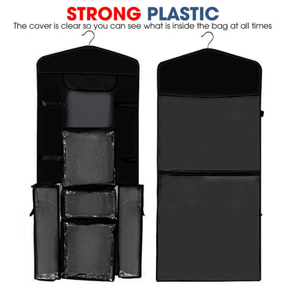 ProPik Hanging Double Sided Wrapping Paper Storage Organizer With Multiple Pockets Organize Your Gift Wrap, Gift Bags Bows Ribbons 40"X17" Fits 40 Inch Rolls Clear PVC Bag (Black)