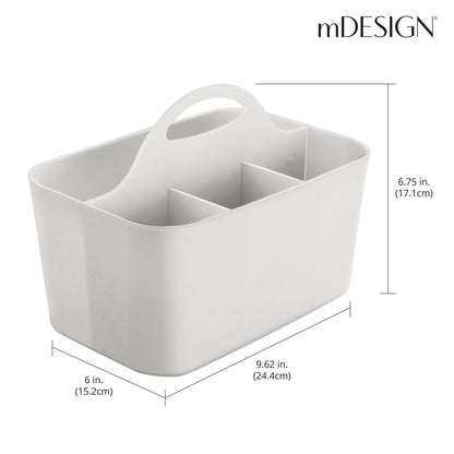 mDesign Plastic Small Office Storage Organizer Utility Tote Caddy with Handle for Cabinets, Desks, Workspaces - Holds Desktop Office Supplies, Pencils, Staplers Lumiere Collection, 2 Pack, Light Gray
